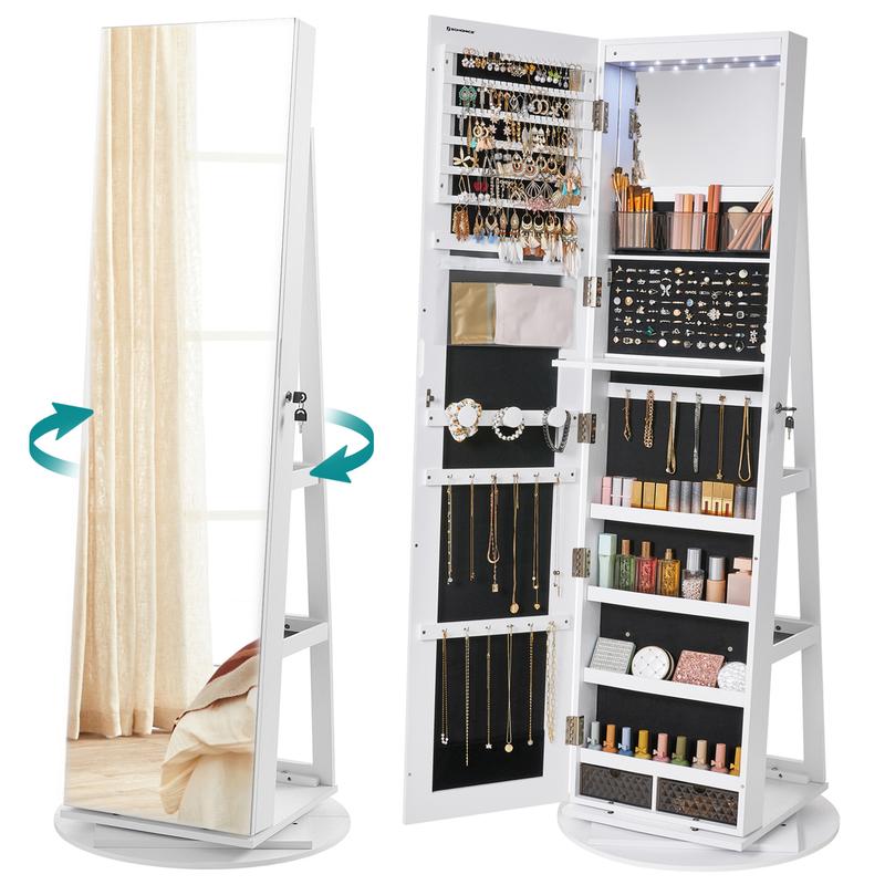 SONGMICS LED Lockable Jewelry Mirror Cabinet, Full-Length Armoire