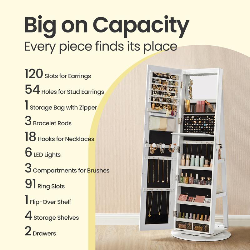 SONGMICS LED Lockable Jewelry Mirror Cabinet, Full-Length Armoire