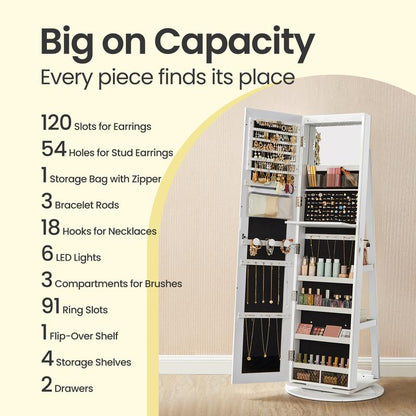 SONGMICS LED Lockable Jewelry Mirror Cabinet, Full-Length Armoire