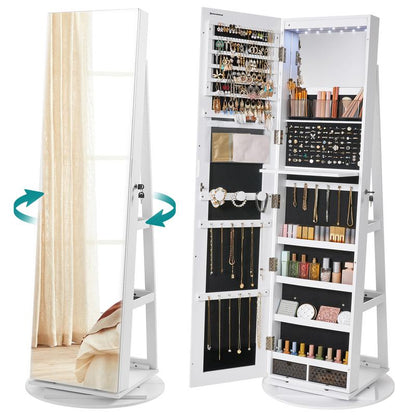 SONGMICS LED Lockable Jewelry Mirror Cabinet, Full-Length Armoire