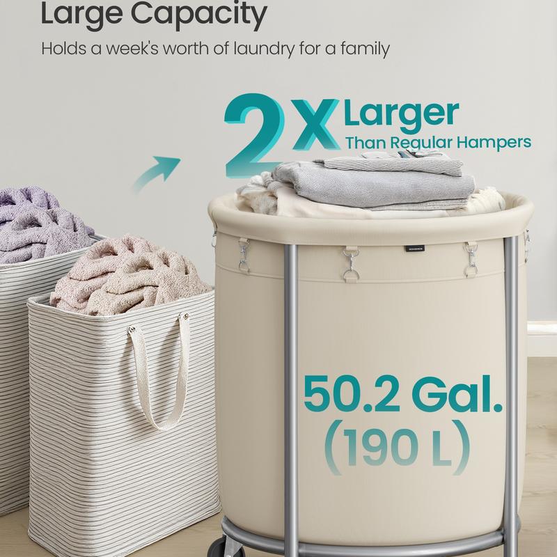Laundry Basket with Wheels, Rolling Laundry Hamper Cart