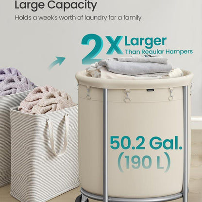 Laundry Basket with Wheels, Rolling Laundry Hamper Cart