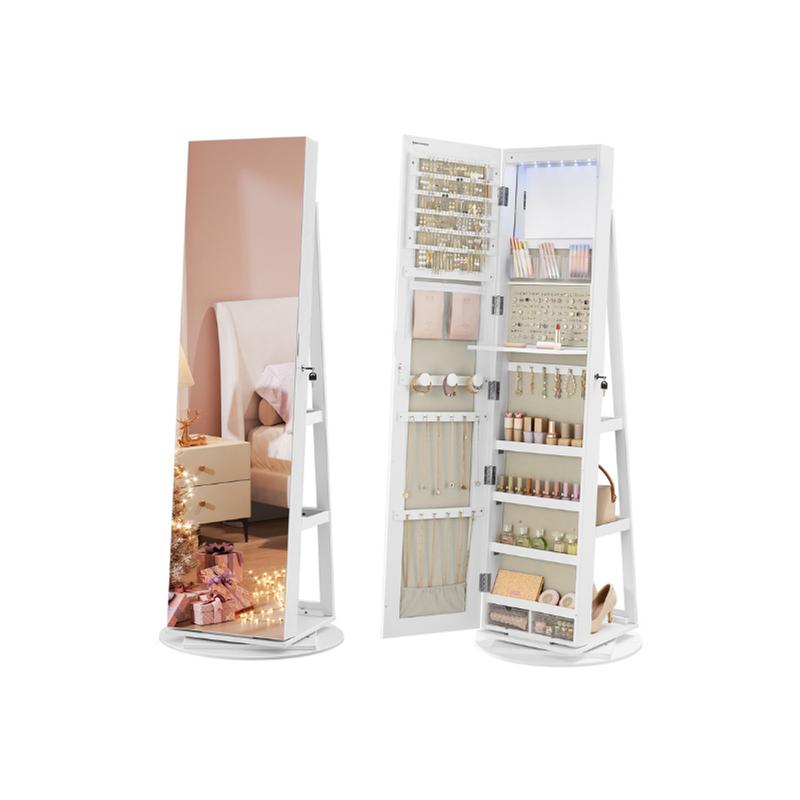 SONGMICS LED Lockable Jewelry Mirror Cabinet, Full-Length Armoire