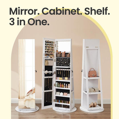 SONGMICS LED Lockable Jewelry Mirror Cabinet, Full-Length Armoire