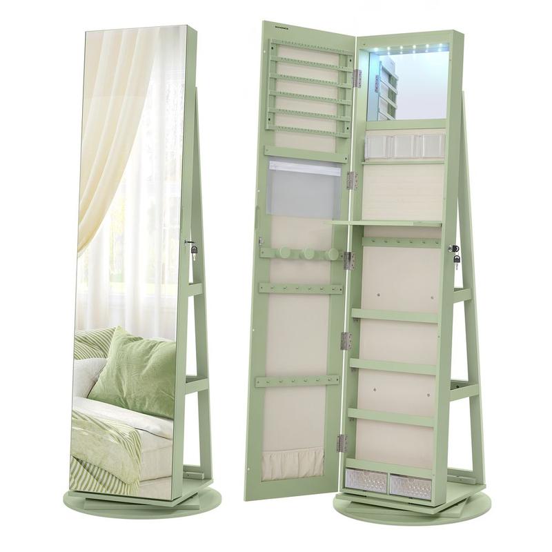 SONGMICS LED Lockable Jewelry Mirror Cabinet, Full-Length Armoire