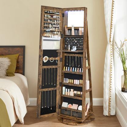 SONGMICS LED Lockable Jewelry Mirror Cabinet, Full-Length Armoire