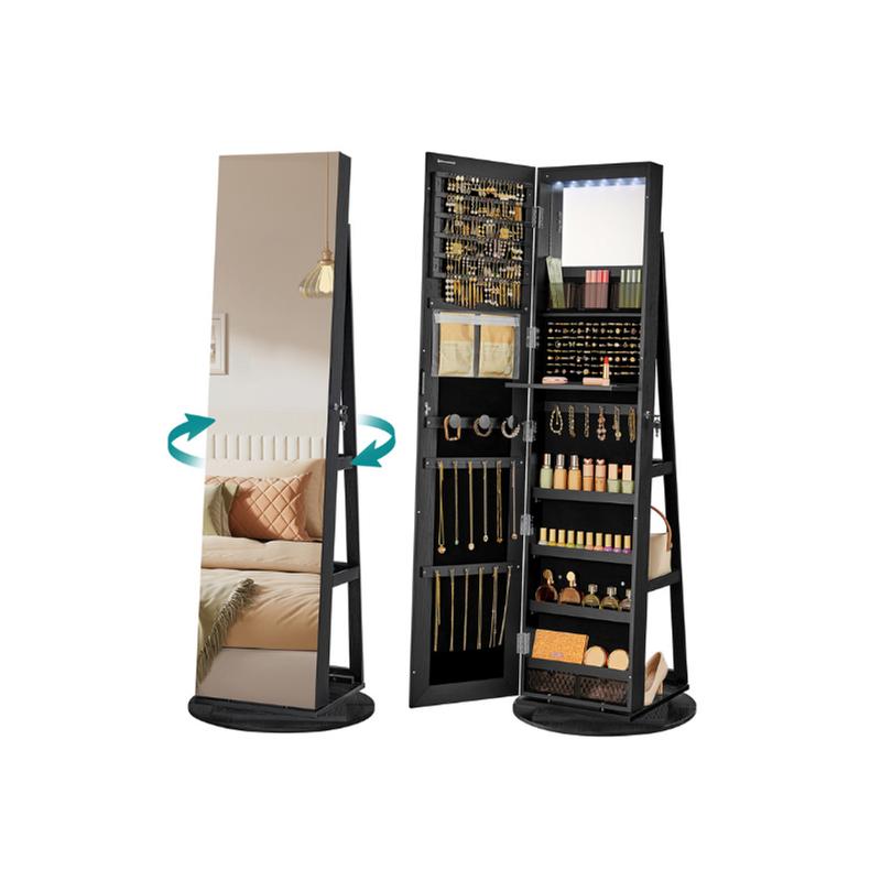 SONGMICS LED Lockable Jewelry Mirror Cabinet, Full-Length Armoire